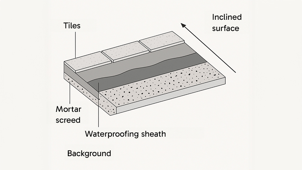 Technical sections illustrating proper installation on sloping surfaces